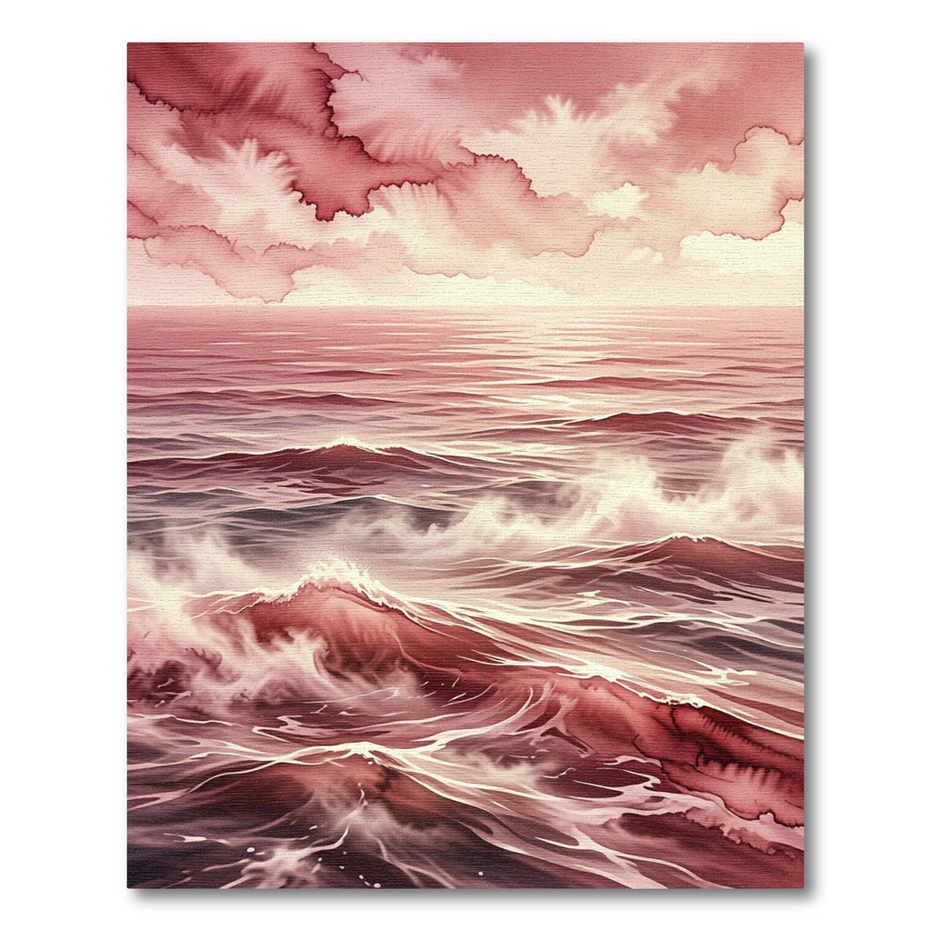Crimson Sea Wave Watercolor Vista Rug
