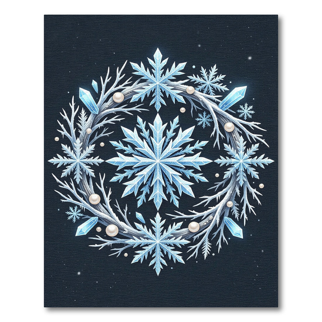 Icy Blue Winter Snowflake Crystal Wreath Rug