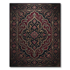 Ornate Crimson Black Floral Medallion Rug