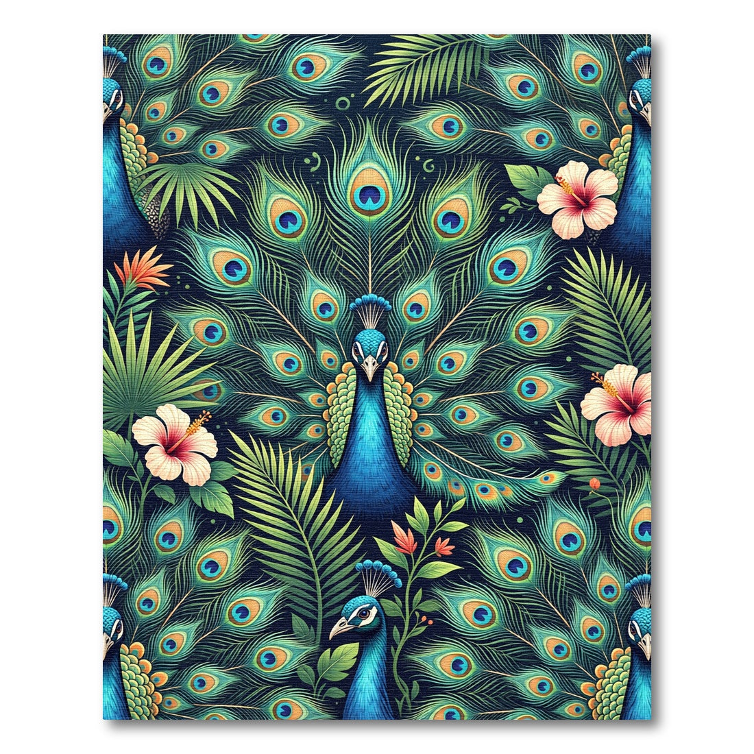 Vibrant Tropical Peacock Feather Floral Art Rug