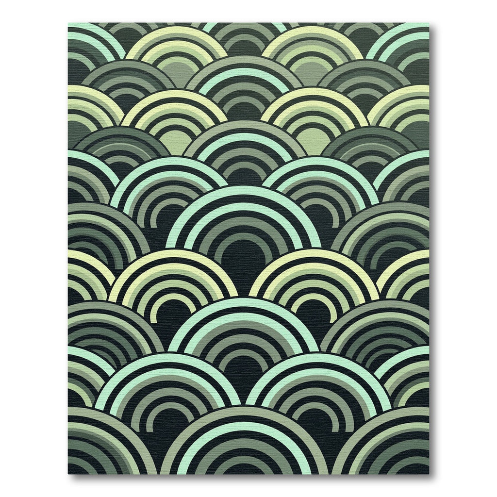 Retro Green Arc Wave Rug