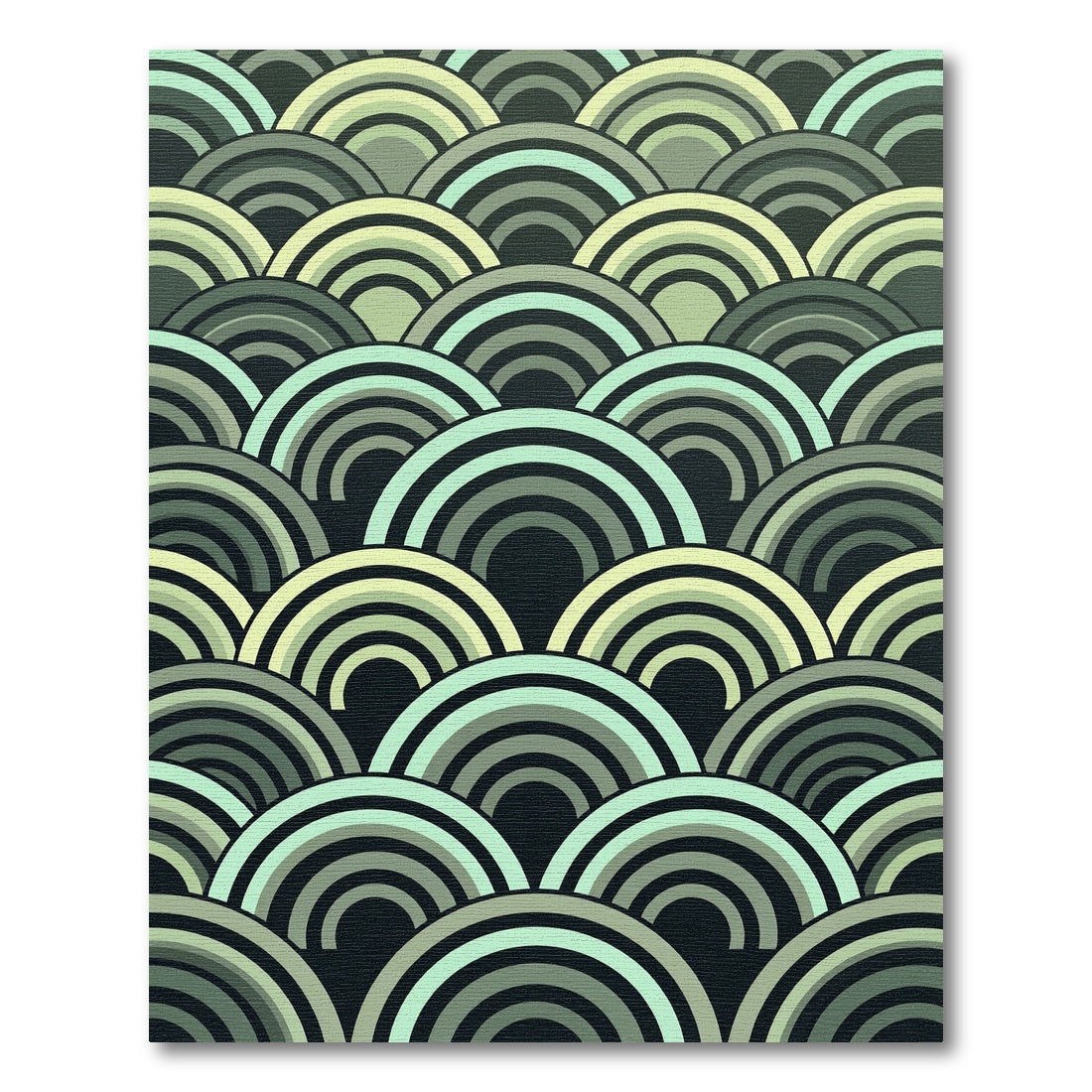 Retro Green Arc Wave Rug
