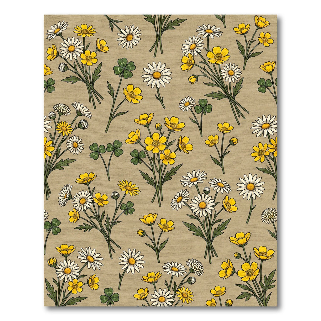 Earthy Beige Daisy and Buttercup Meadow Rug