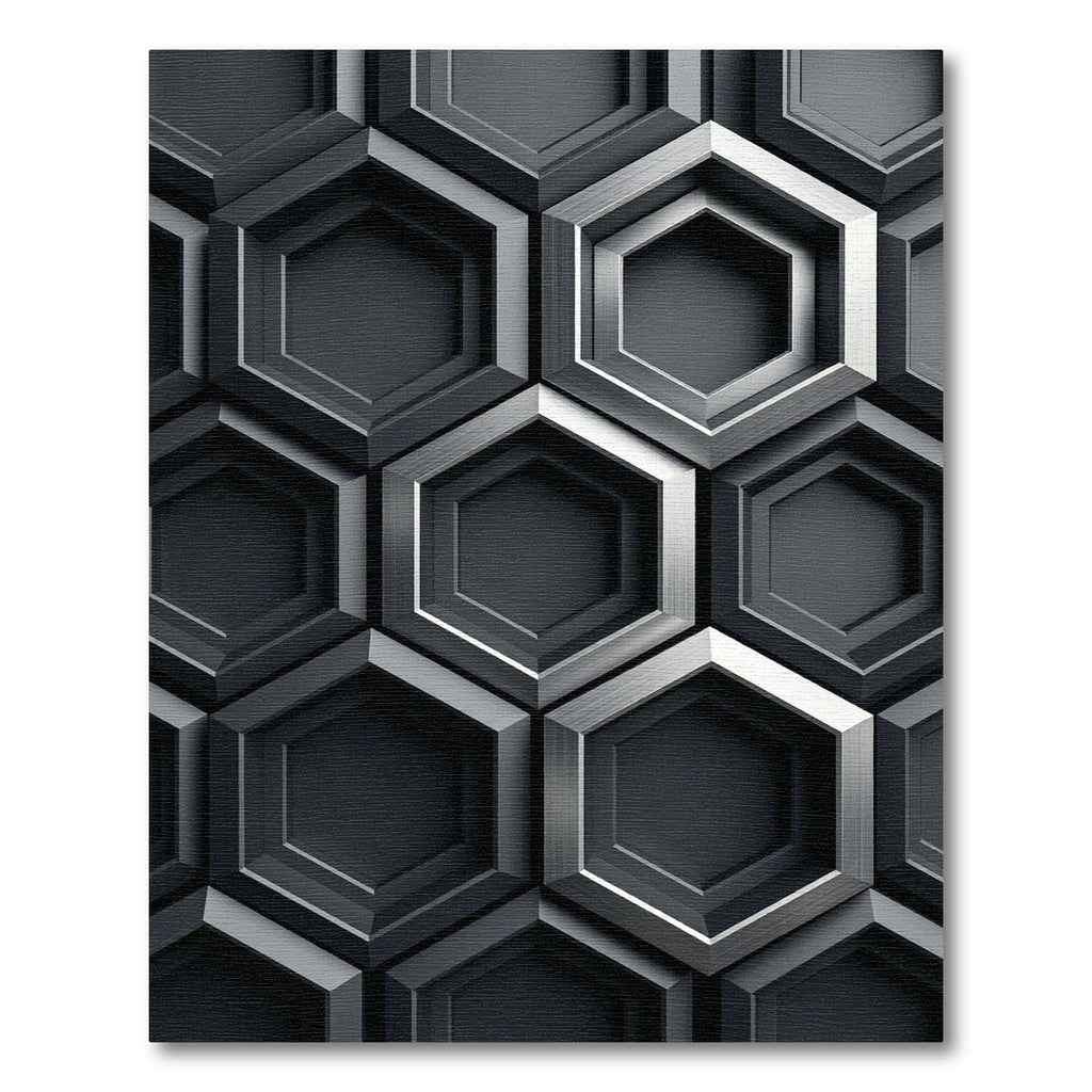 Metallic Monochrome Geometric Hexagonal Grid Rug