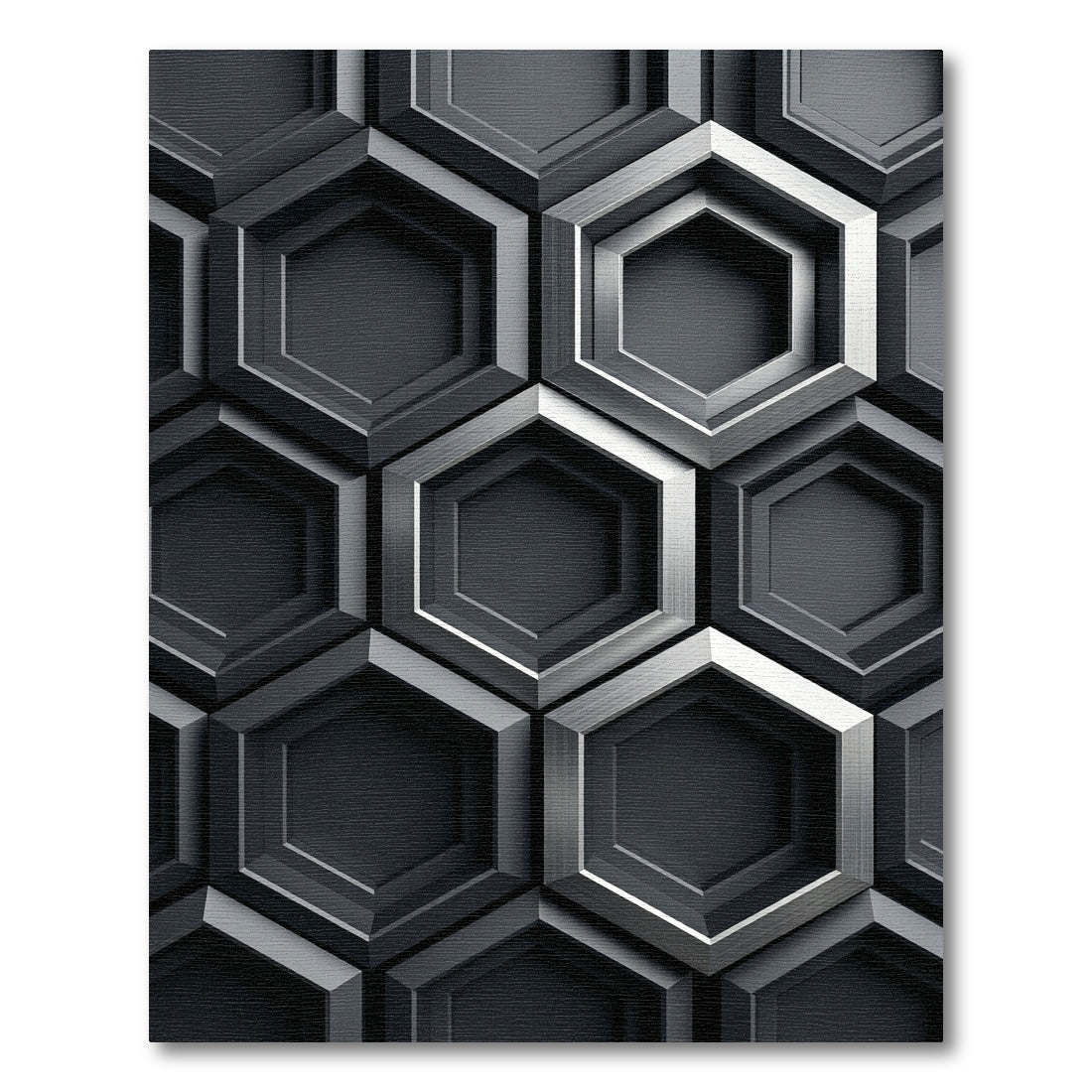 Metallic Monochrome Geometric Hexagonal Grid Rug
