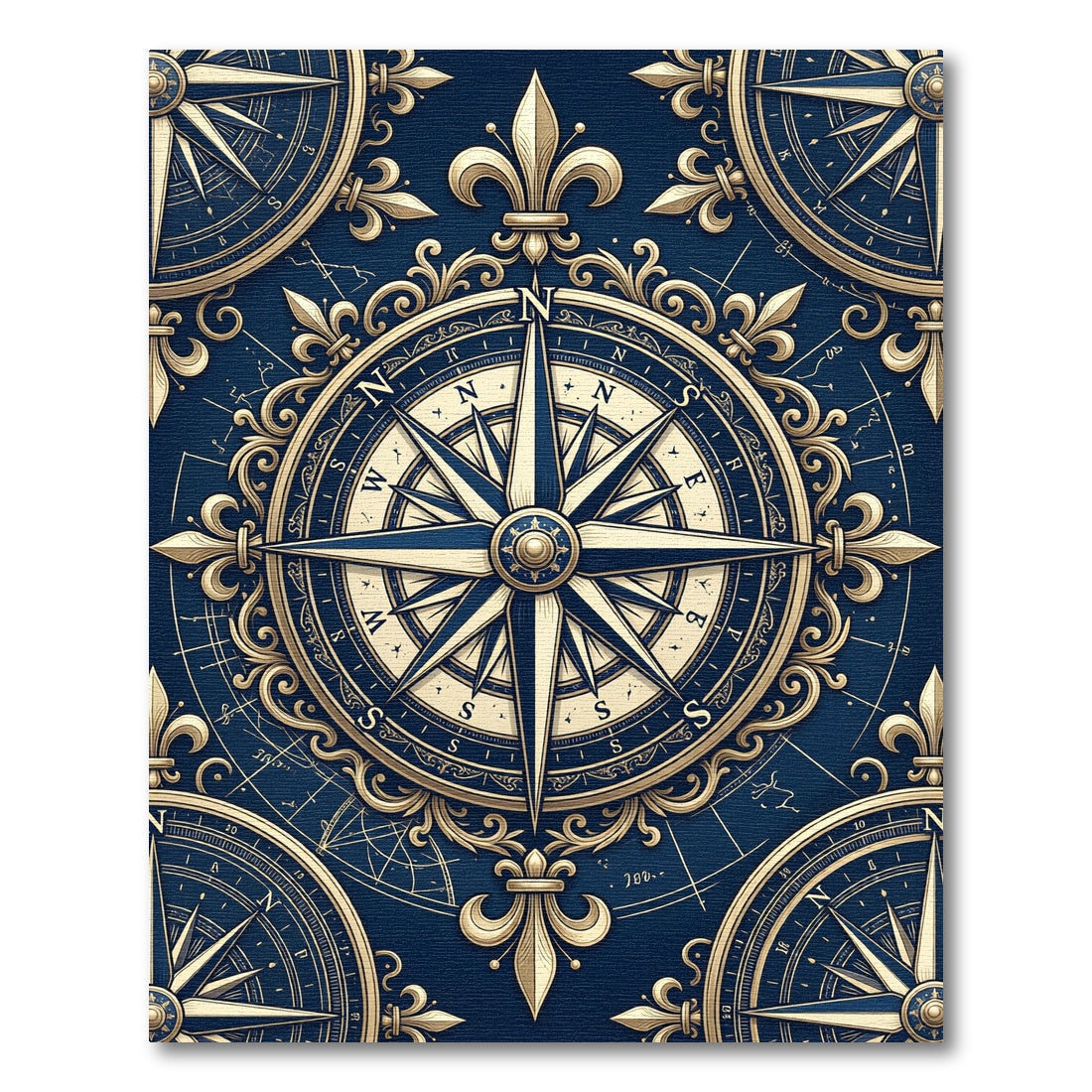 Golden Nautical Compass Royal Blue Antiquity Rug