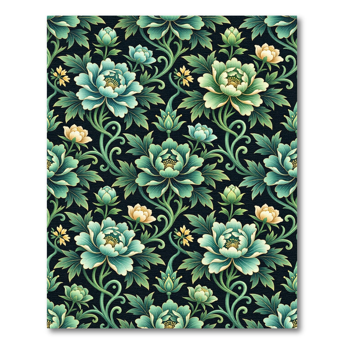 Emerald Teal Floral Scroll Garden Rug