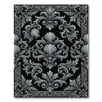 Ornate Gray Shell Leaf Scrollwork Rug
