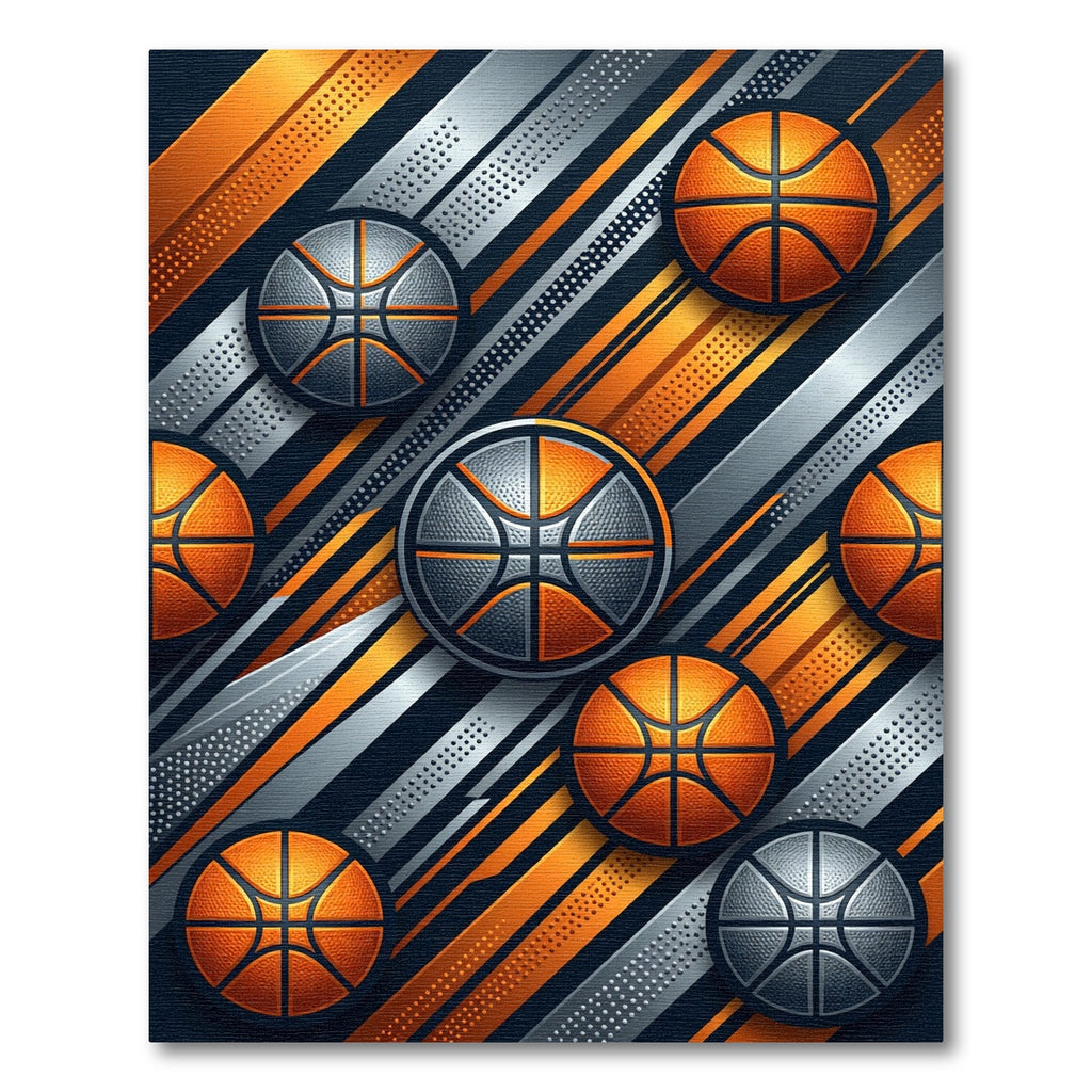 Metallic Basketball Abstract Diagonal Art Rug