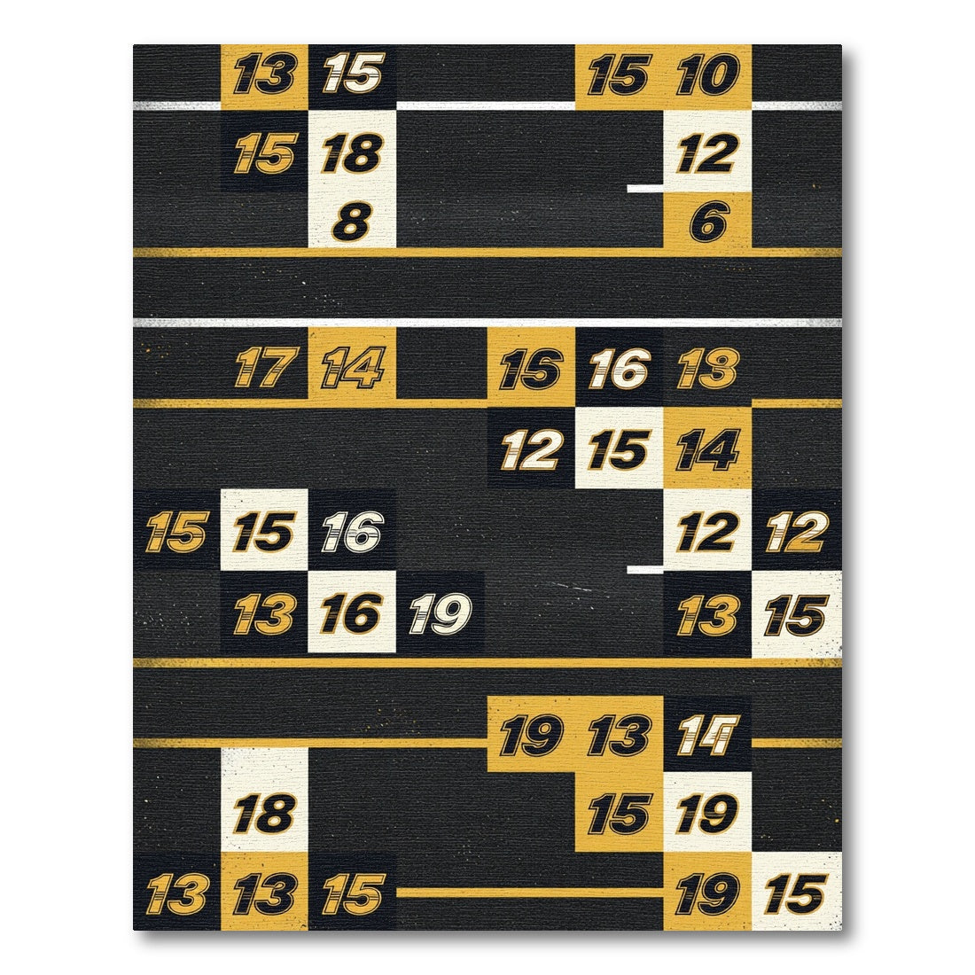 Modern Black Gold Numeric Geometric Grid Rug