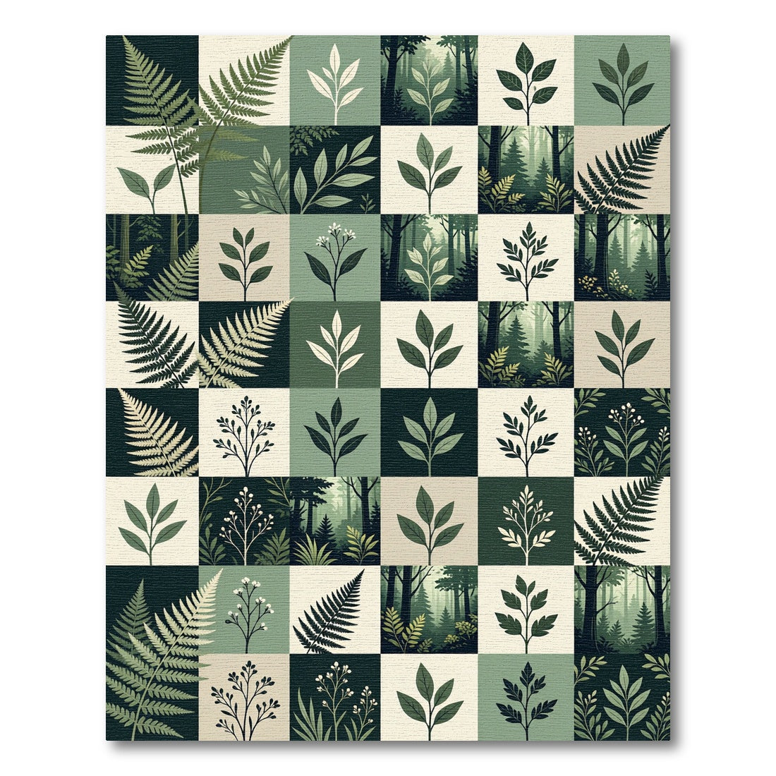 Forest Fern Leaf Botanical Grid Rug