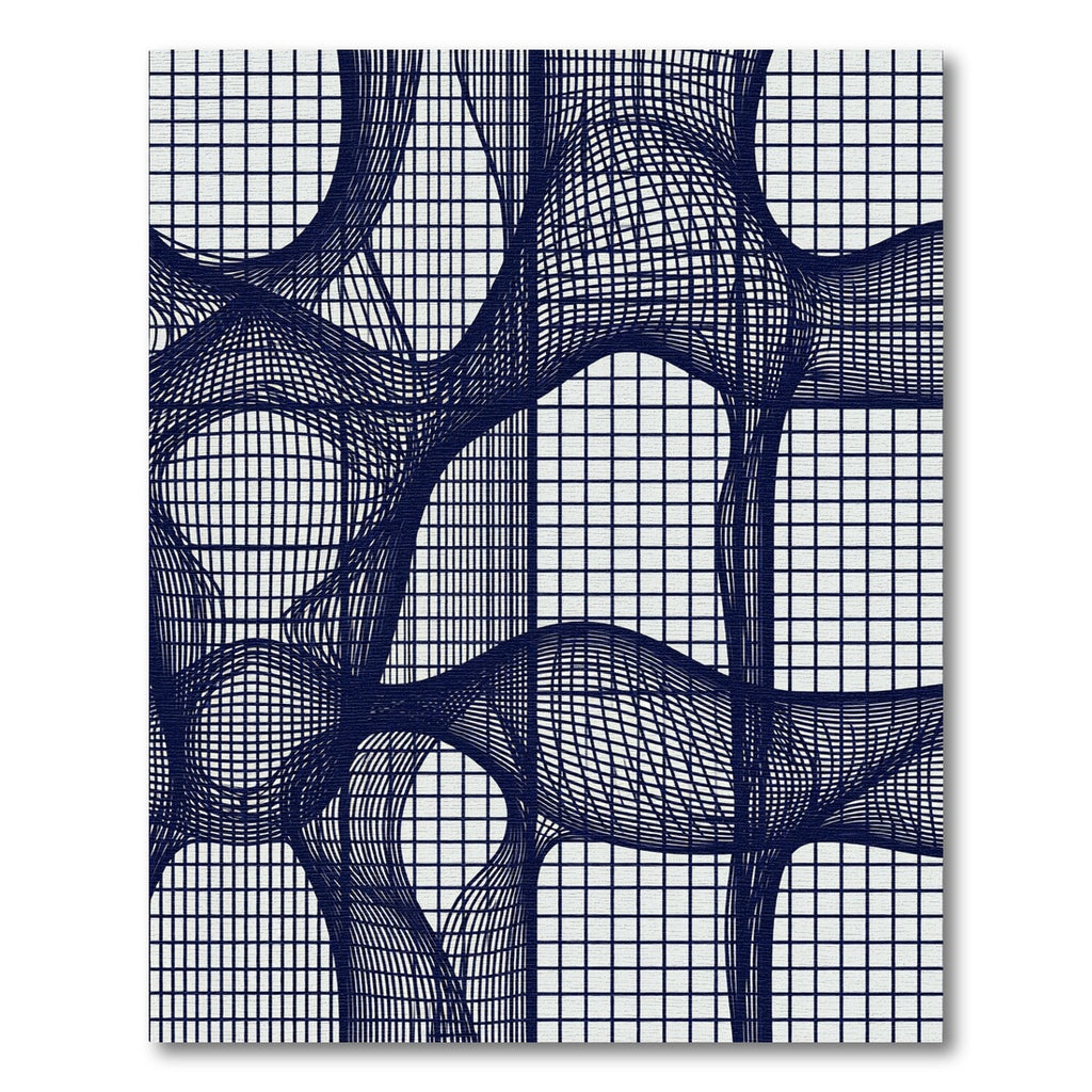 Dark Blue Grid Warp Abstract Rug
