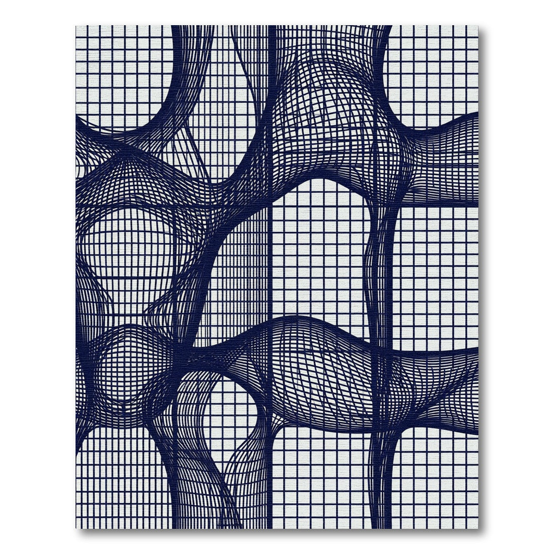 Dark Blue Grid Warp Abstract Rug