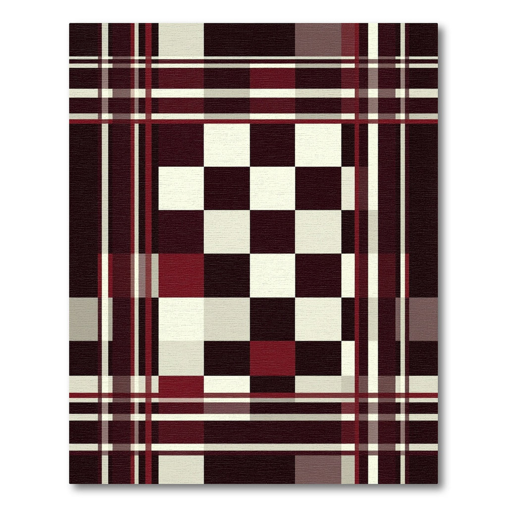 Deep Red White Plaid Checkerboard Rug