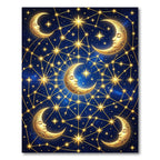 Celestial Gold Crescent Moon Starry Night Rug