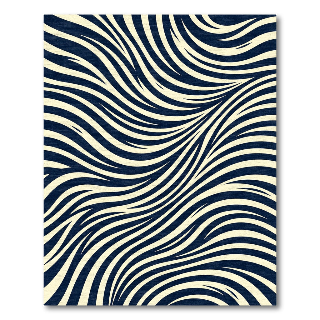 Minimalist Navy and Cream Flowing Wave Rug