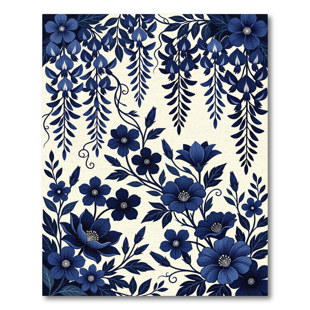 Elegant Indigo Wisteria Botanical Floral Rug