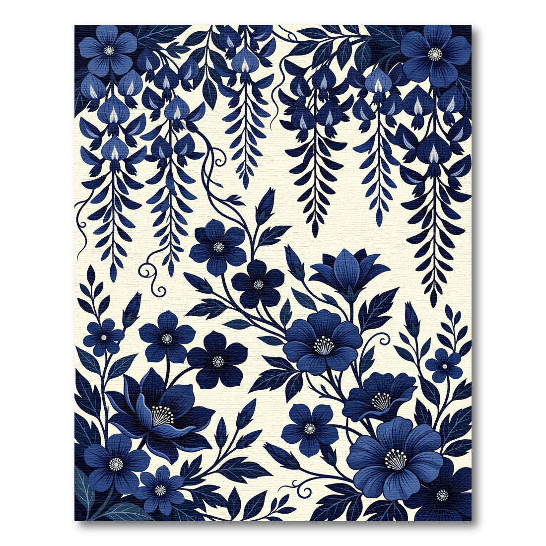 Elegant Indigo Wisteria Botanical Floral Rug