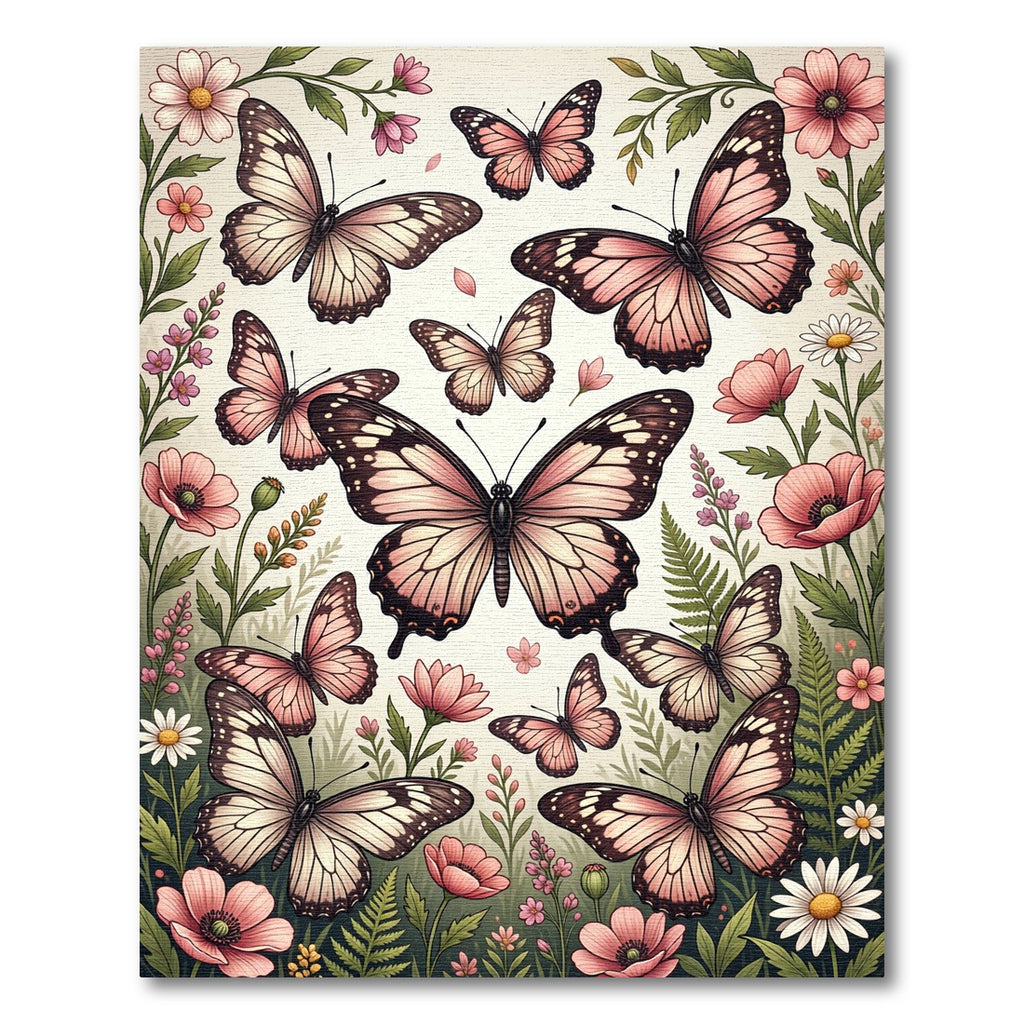 Whimsical Pastel Butterfly Botanical Illustration Rug