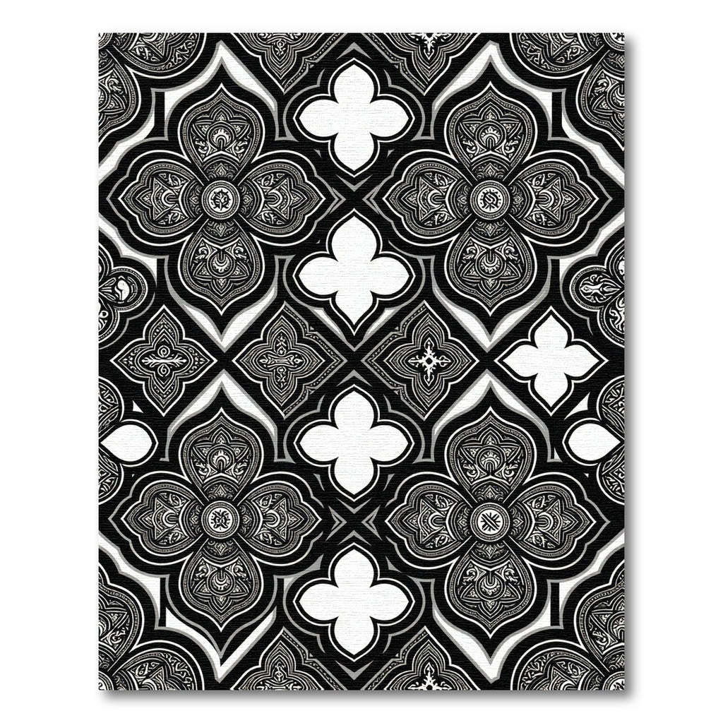 Monochrome Gothic Quatrefoil Geometric Tile Rug