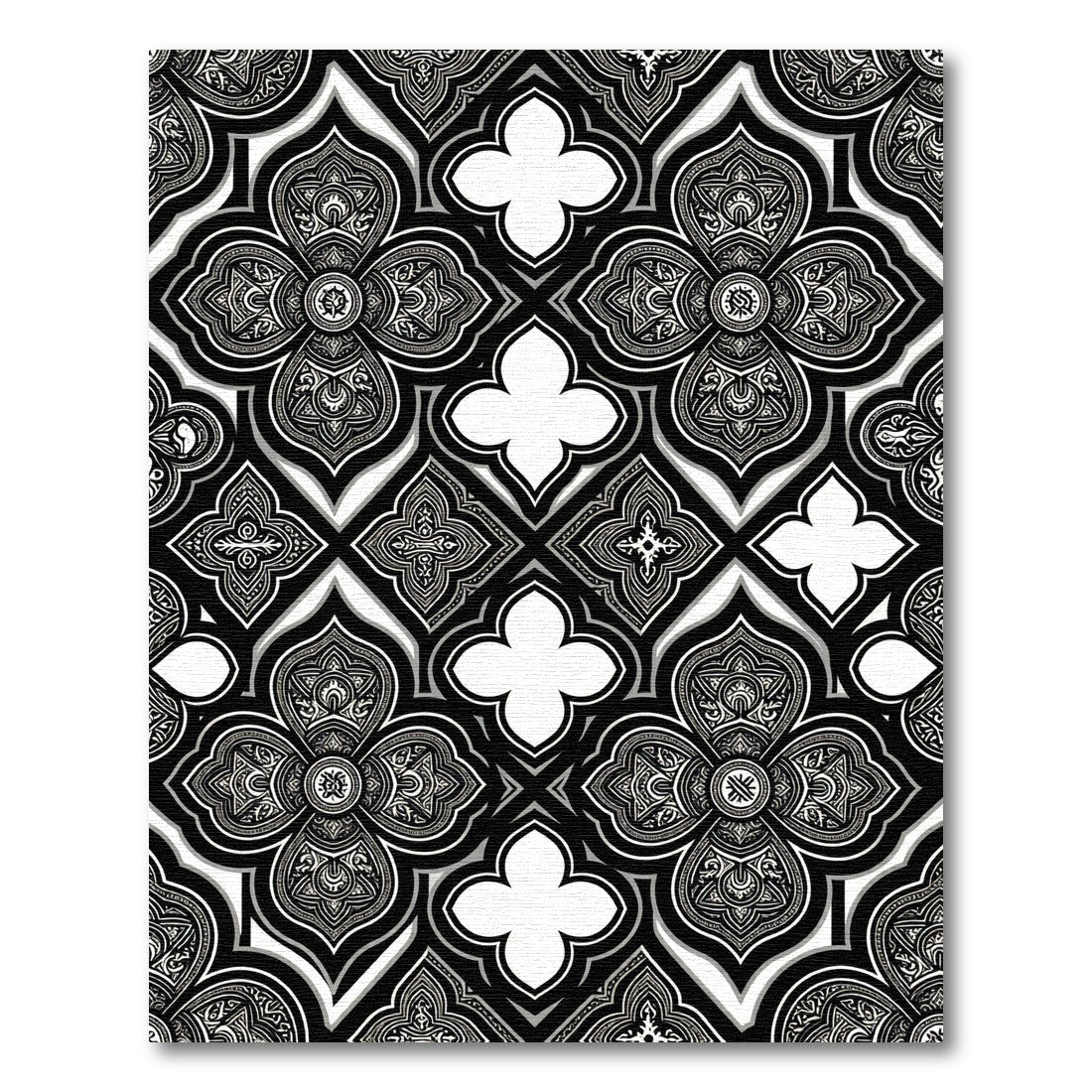 Monochrome Gothic Quatrefoil Geometric Tile Rug