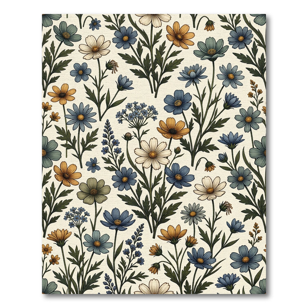Vintage Blue and Golden Meadow Flora Rug