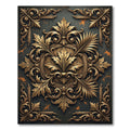 Ornate Golden Filigree Foliage Black Medallion Rug