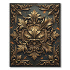 Ornate Golden Filigree Foliage Black Medallion Rug