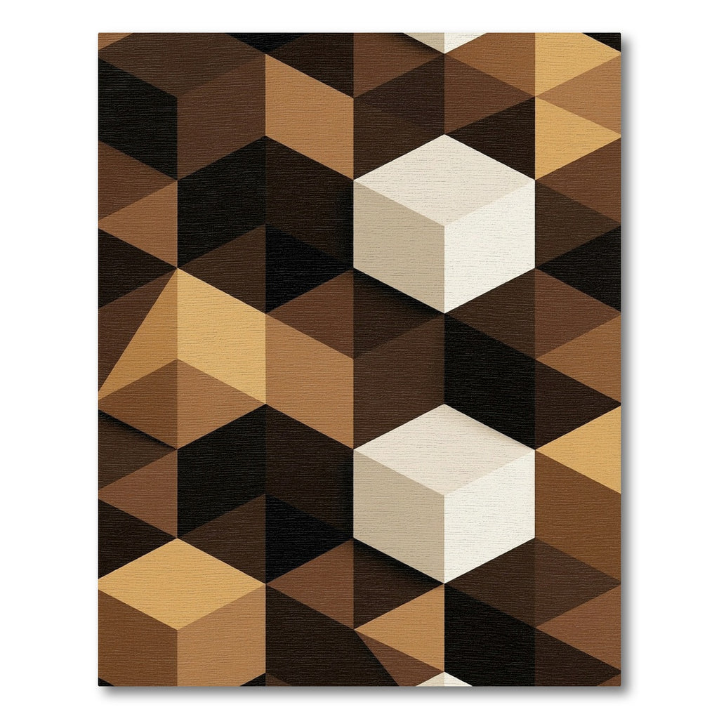 Abstract Geometric Cube Brown Earthy Rug