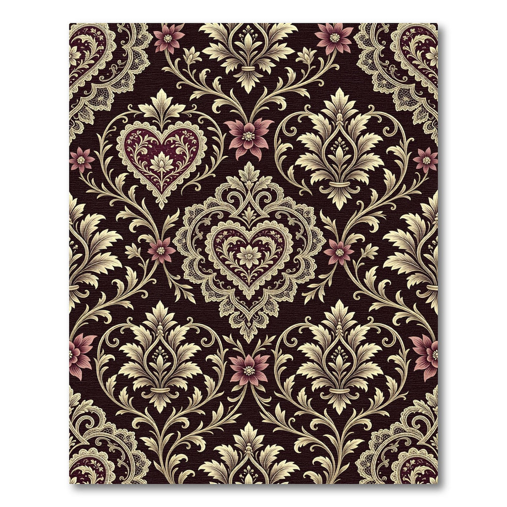 Ornate Damask Heart Scroll Floral Cream Rug