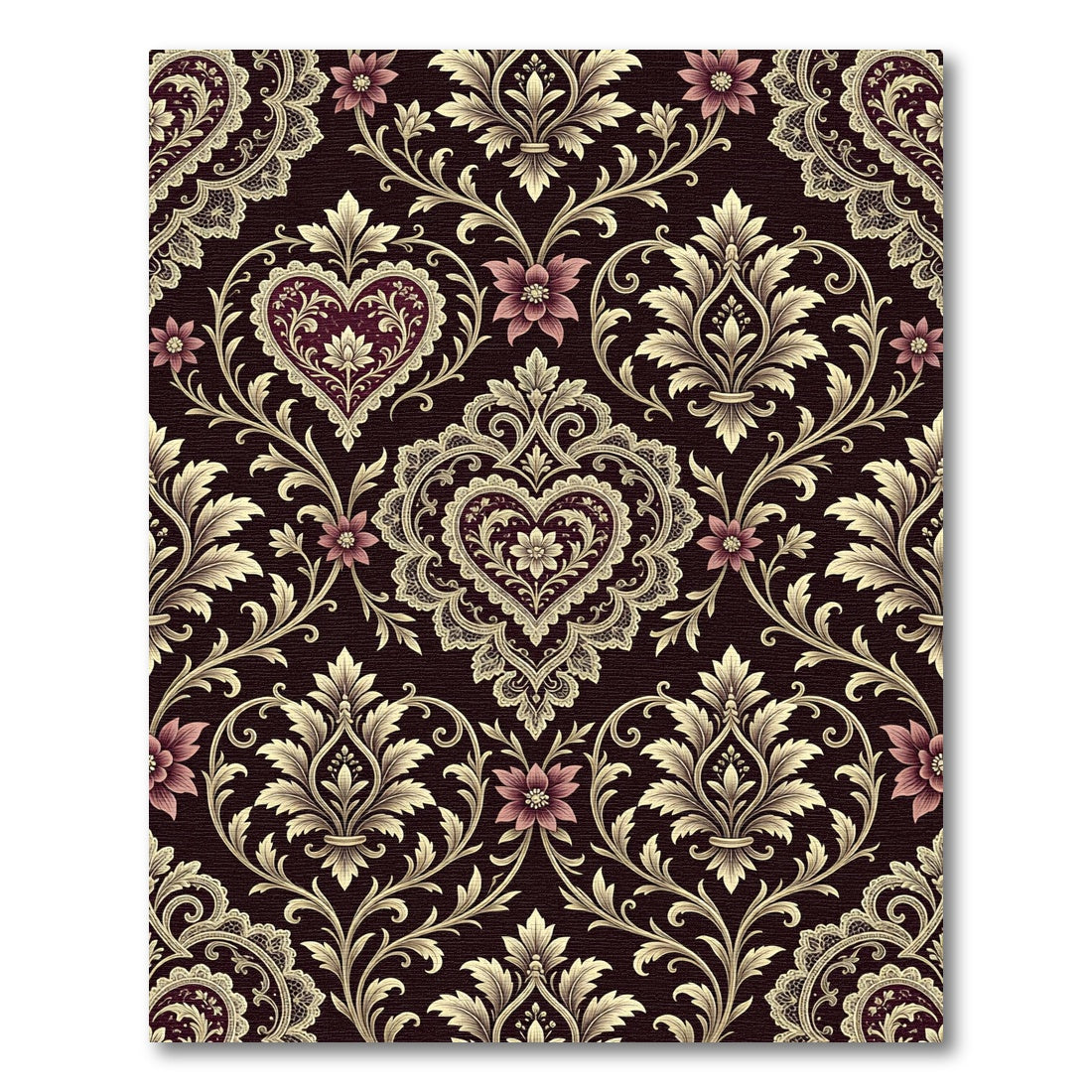 Ornate Damask Heart Scroll Floral Cream Rug
