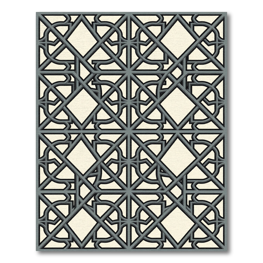 Gray Interlocking Geometric Lattice Rug