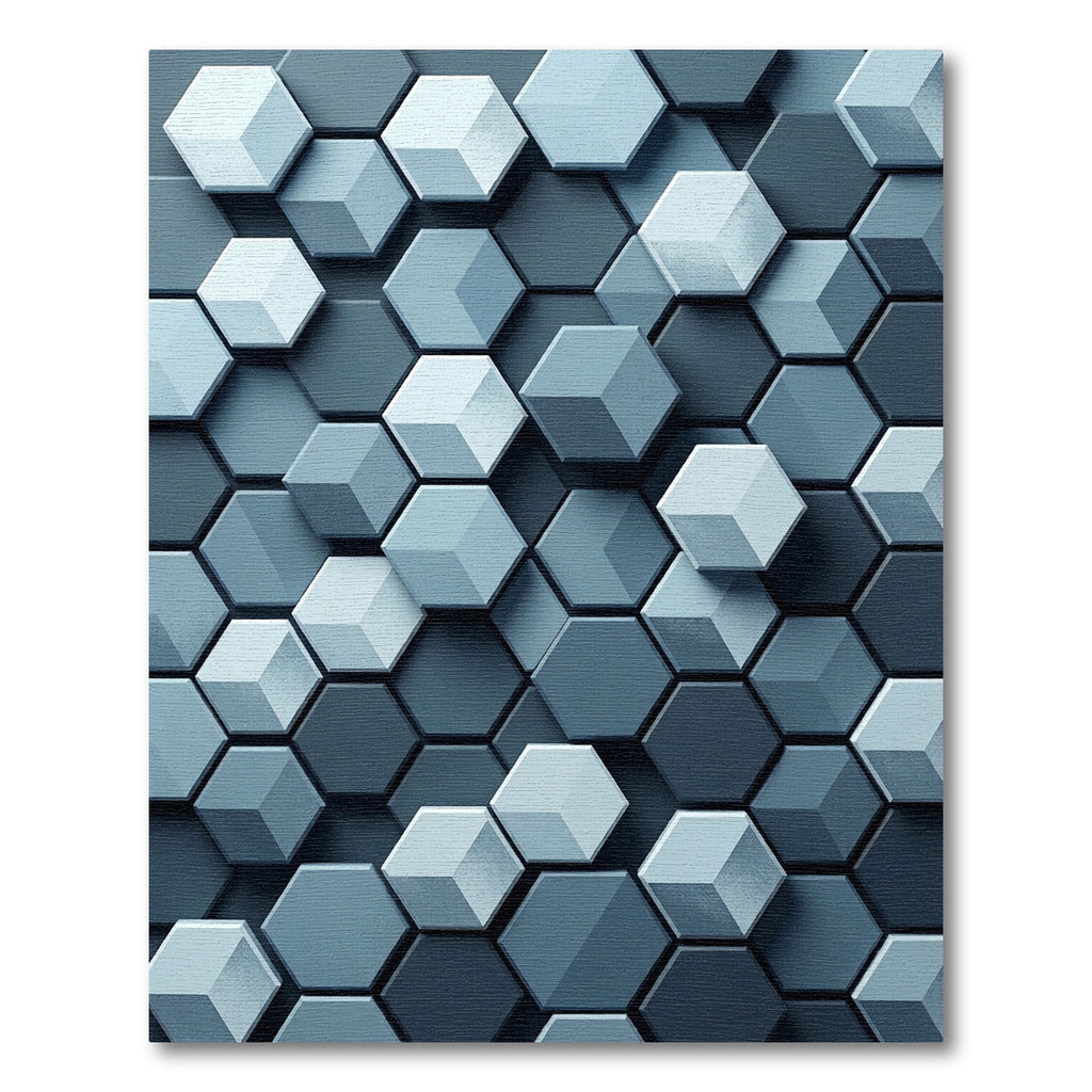 Modern Blue Geometric Hexagon Composition Rug