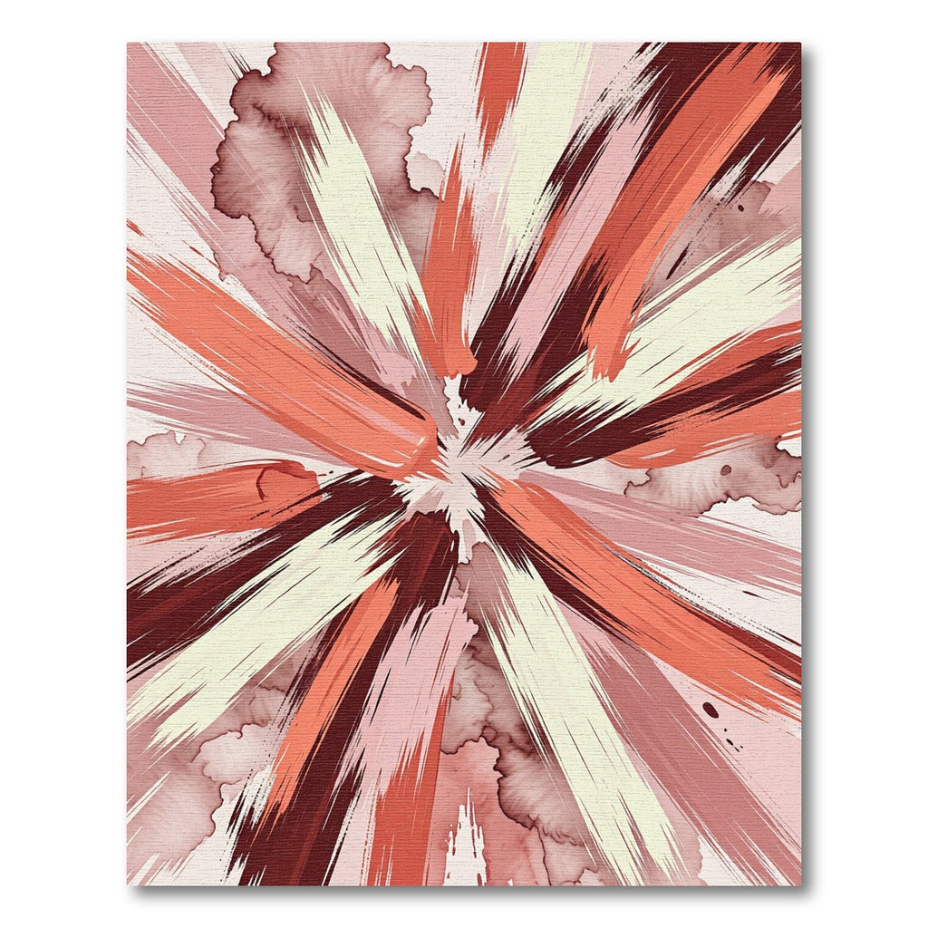 Modern Crimson Blush Abstract Sunburst Rug
