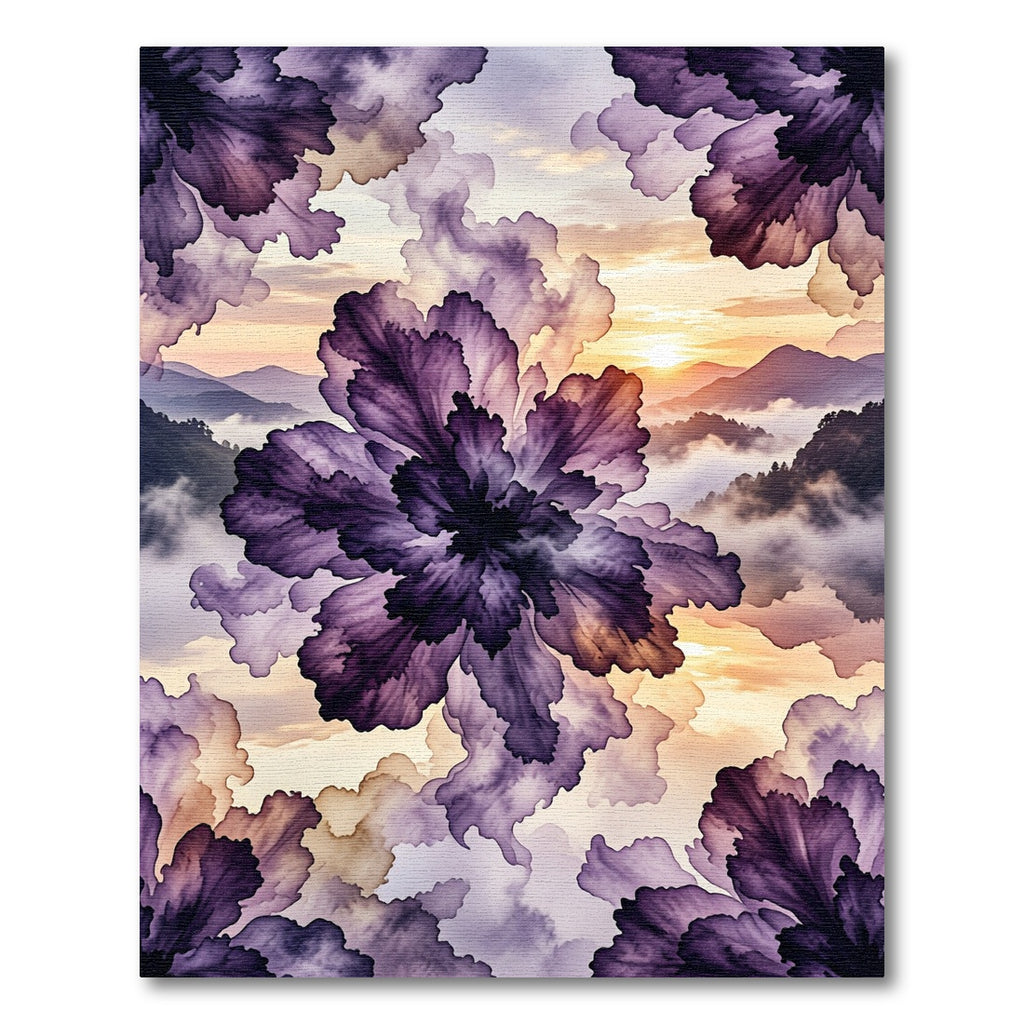 Ethereal Purple Peony Misty Mountain Sunset Rug