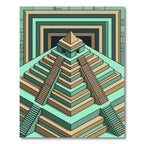 Isometric Teal Step Pyramid Geometric Art Rug