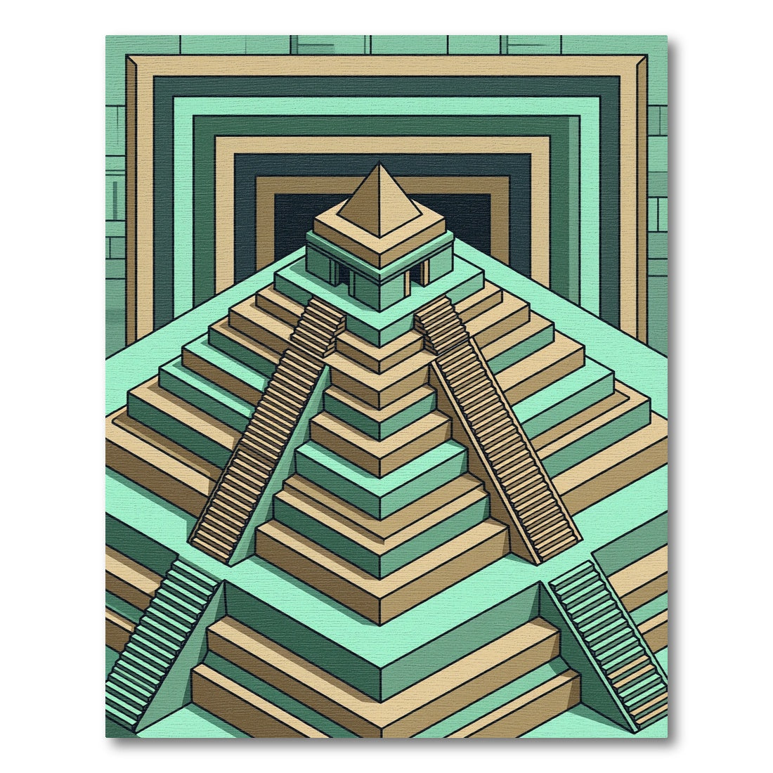 Isometric Teal Step Pyramid Geometric Art Rug