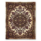 Ornate Deep Burgundy Gold Floral Medallion Rug
