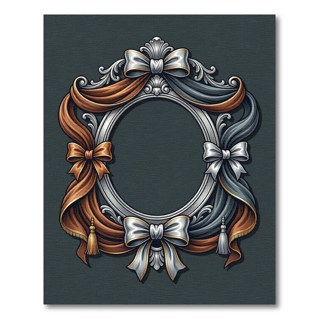 Ornate Silver Bronze Bow Drapery Frame Rug