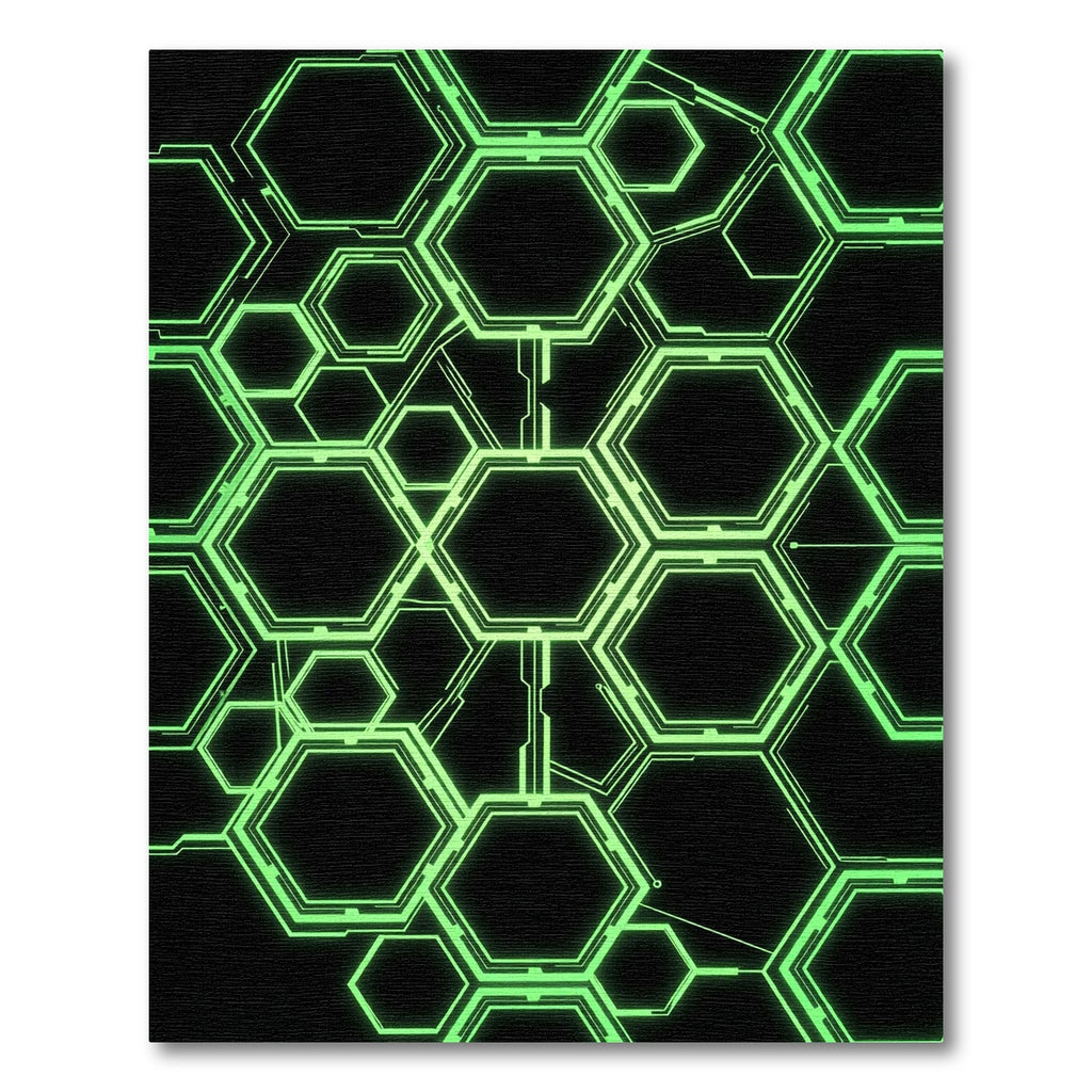 Luminous Lime Cyberpunk Hexagon Grid Rug