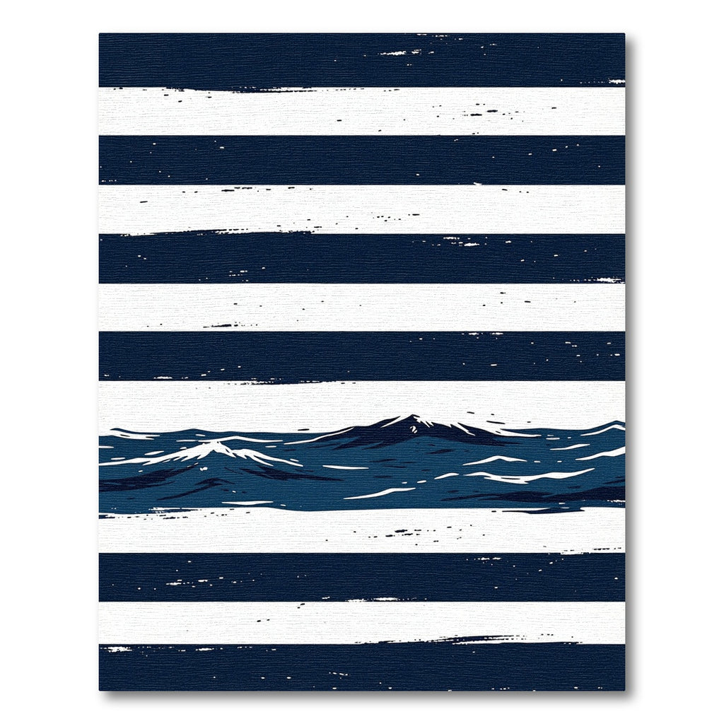 Navy Blue Oceanic Mountain Striped Art Rug