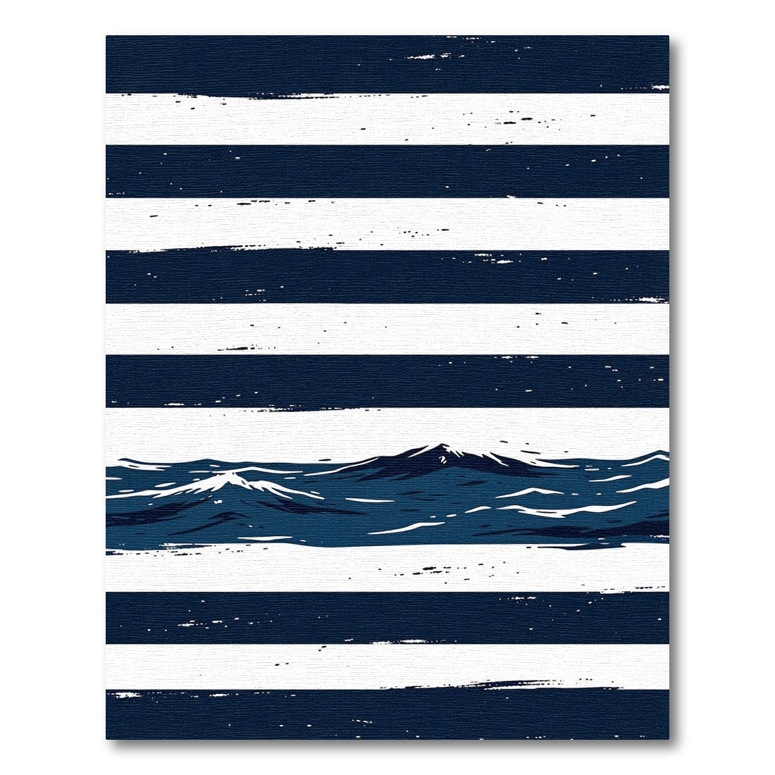 Navy Blue Oceanic Mountain Striped Art Rug