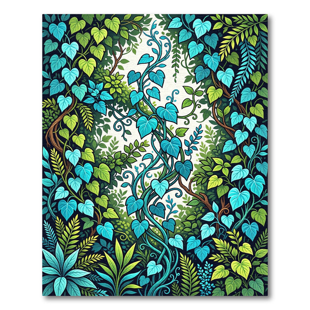 Lush Teal Botanical Foliage Vine Rug