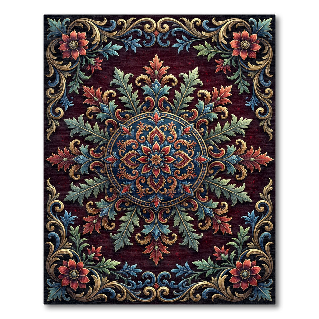 Ornate Red Floral Medallion Filigree Rug