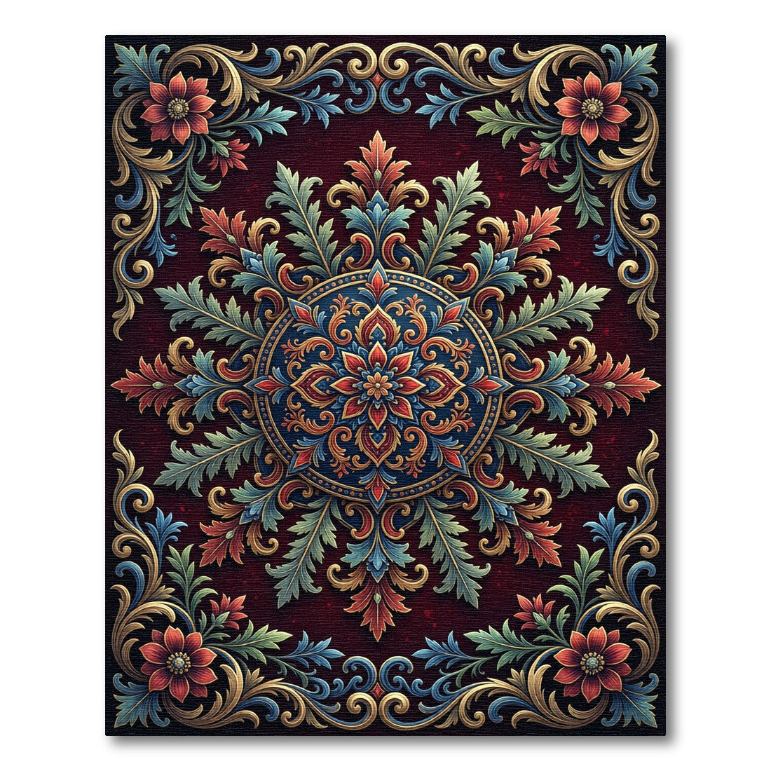 Ornate Red Floral Medallion Filigree Rug