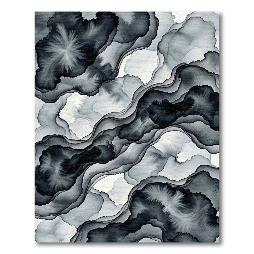 Monochrome Abstract Ink Flow Swirl Rug