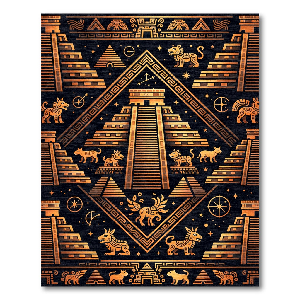 Golden Aztec Pyramid Ancient Temple Illustration Rug