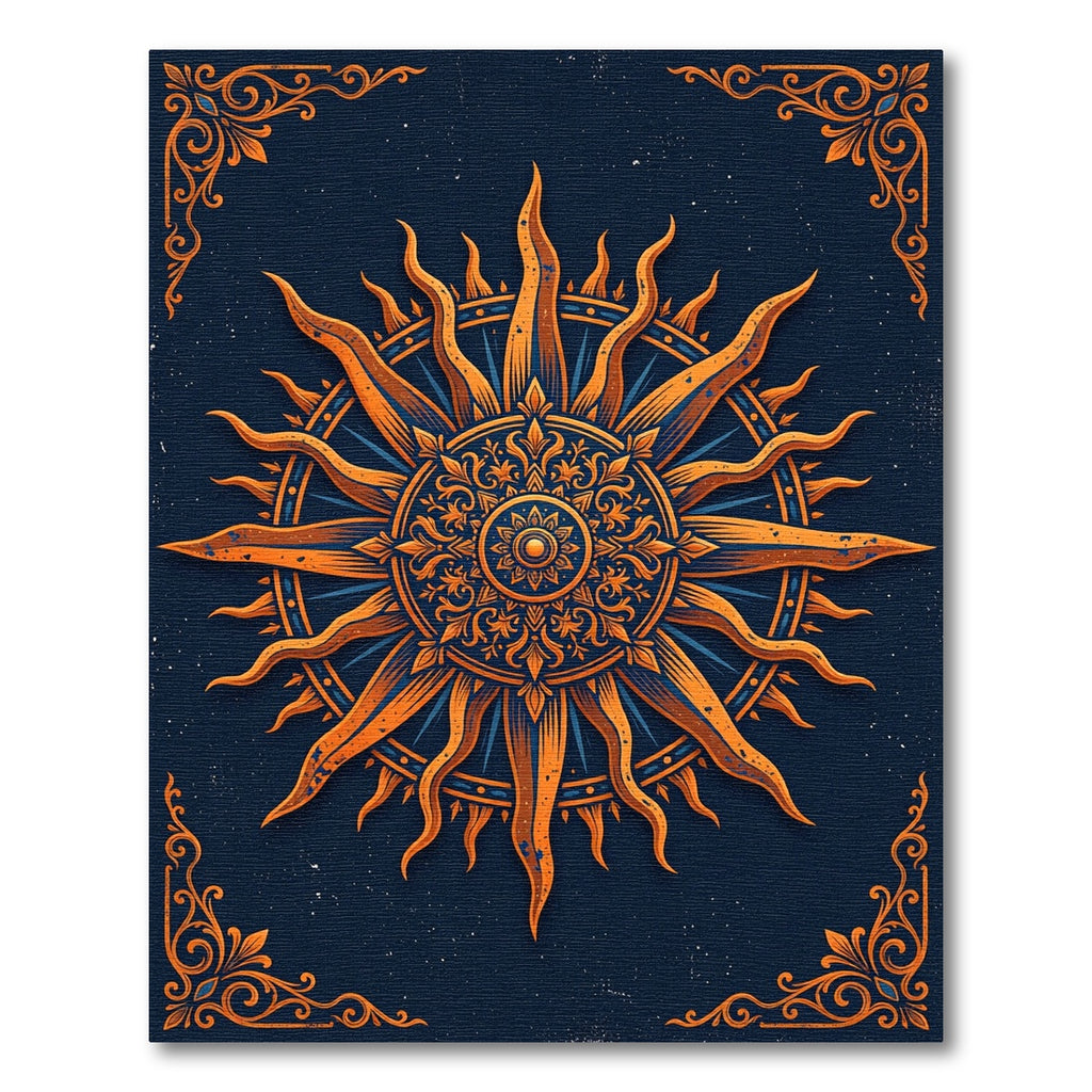 Celestial Gold Sun Mandala Navy Rug