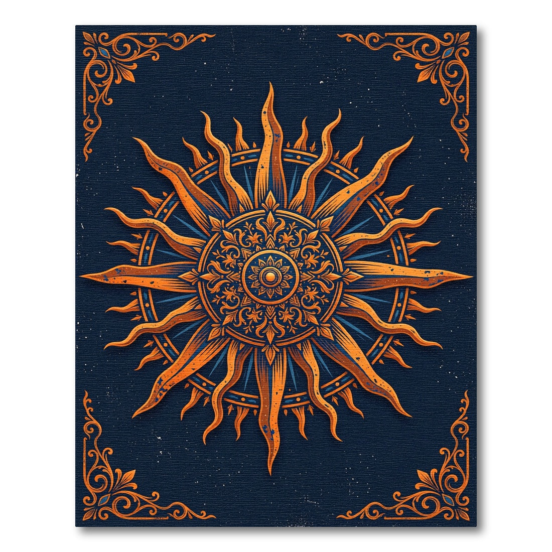 Celestial Gold Sun Mandala Navy Rug