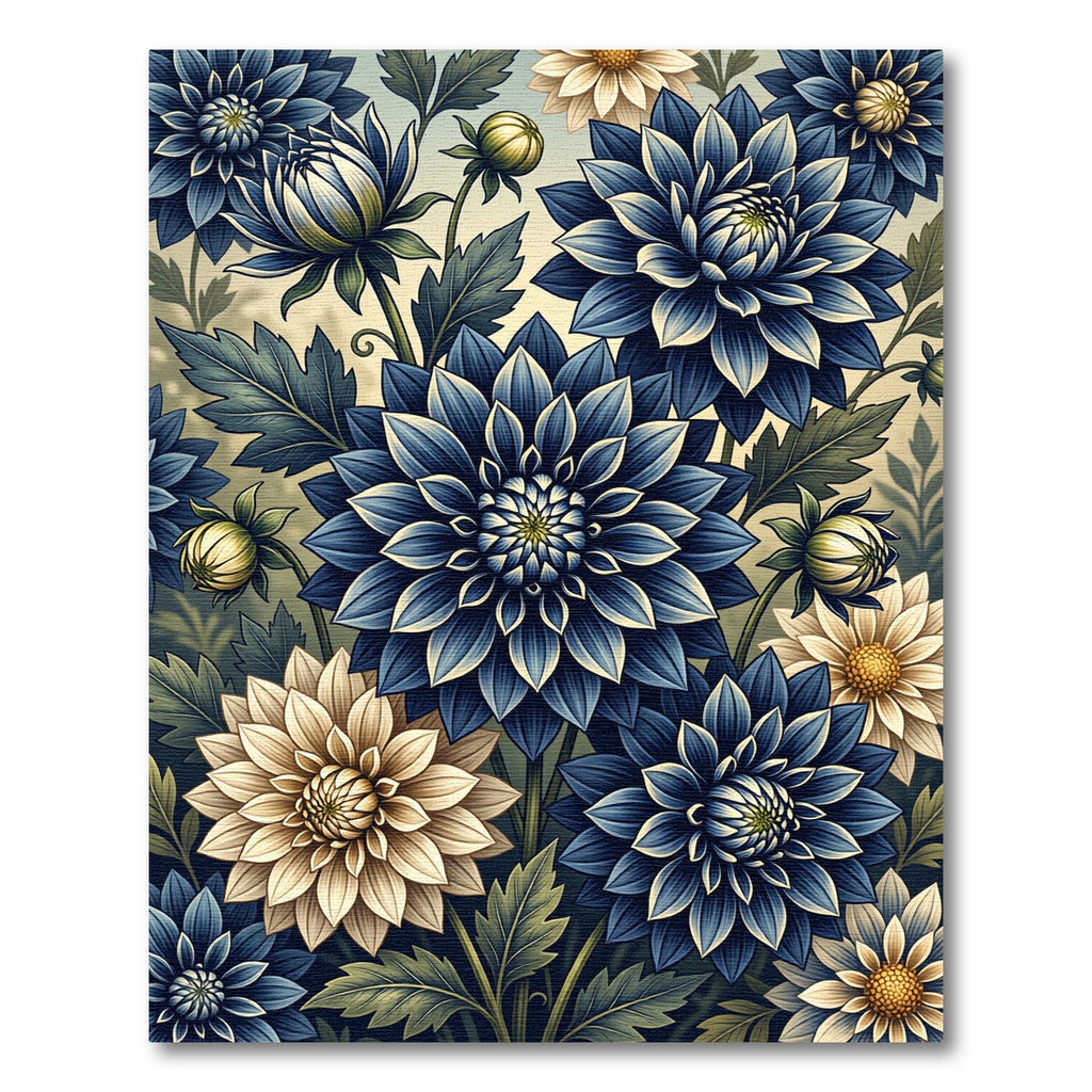 Midnight Dahlia Garden Botanical Floral Rug